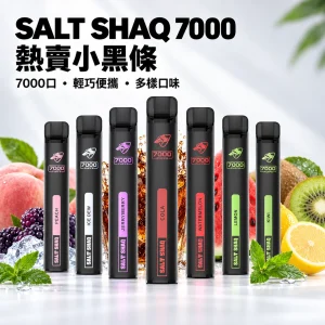 拋棄式電子煙｜鯊克 SALT SHAQ 小黑條｜7000口 500mAh 1.0Ω霧化芯
